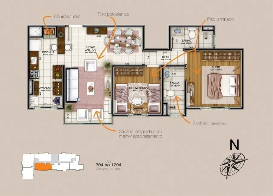 Foto 2 de Apartamento com 2 quartos à venda, 75m2 em Nossa Senhora das Dores, Santa Maria - RS