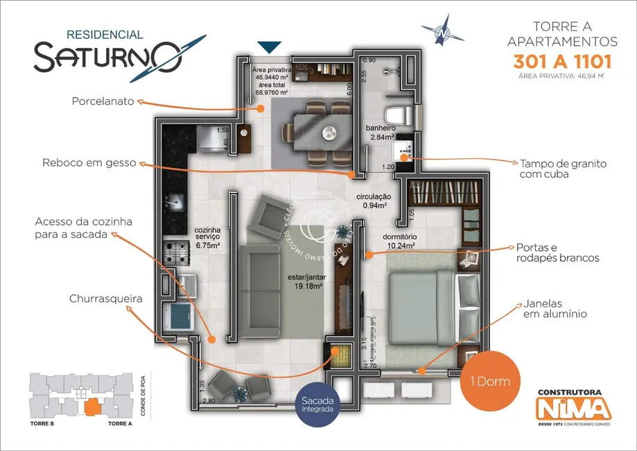 Foto 2 de Apartamento com 1 quarto à venda, 47m2 em Bonfim, Santa Maria - RS