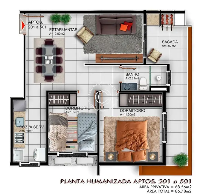 Foto 2 de Apartamento com 2 quartos à venda, 68m2 em Camobi, Santa Maria - RS