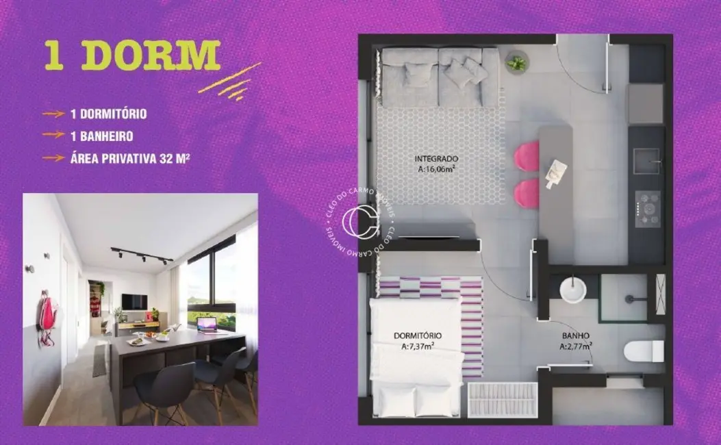 Foto 2 de Apartamento com 1 quarto à venda, 32m2 em Camobi, Santa Maria - RS