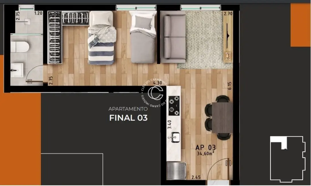 Foto 3 de Apartamento com 1 quarto à venda, 35m2 em Camobi, Santa Maria - RS