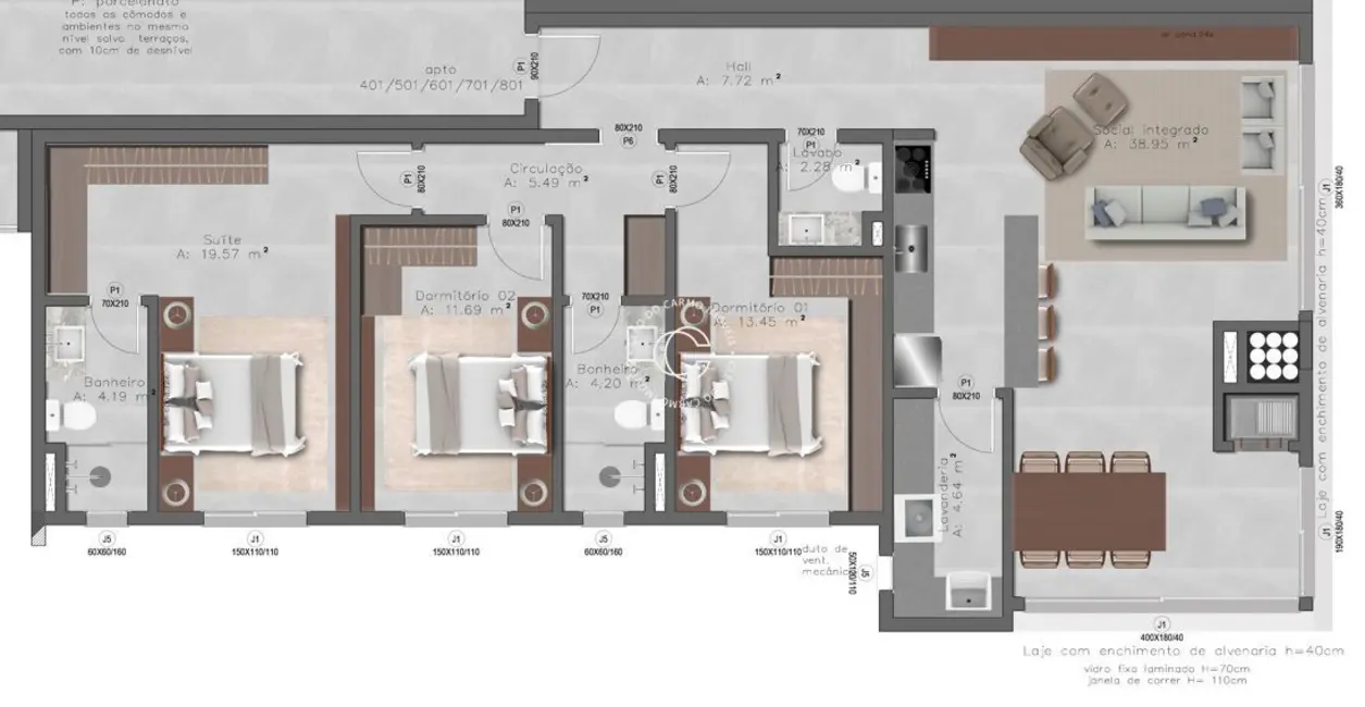 Foto 4 de Apartamento com 3 quartos à venda, 135m2 em Nossa Senhora de Lourdes, Santa Maria - RS