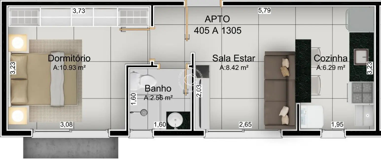 Foto 2 de Apartamento com 1 quarto à venda, 37m2 em Nossa Senhora do Rosário, Santa Maria - RS