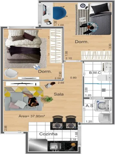 Apartamento com 1 quarto à venda, 38m2 em Penha de França, São Paulo - SP - imagem 2 Foto 2 de Apartamento com 1 quarto à venda, 38m2 em Penha de França, São Paulo - SP