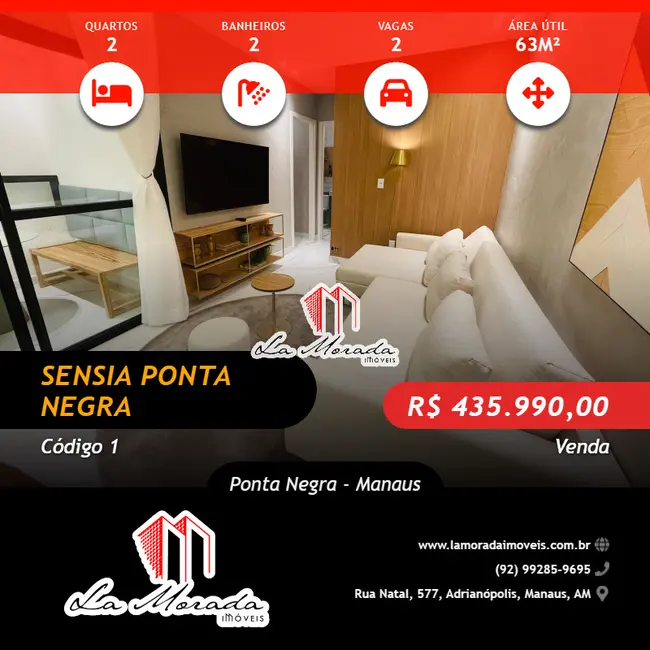 Foto 1 de Apartamento com 2 quartos à venda, 63m2 em Ponta Negra, Manaus - AM