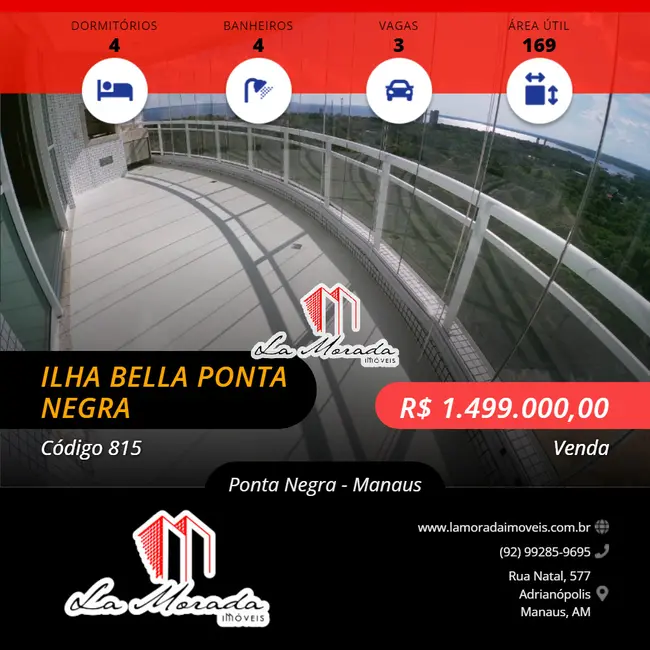Foto 1 de Apartamento com 4 quartos à venda, 169m2 em Ponta Negra, Manaus - AM