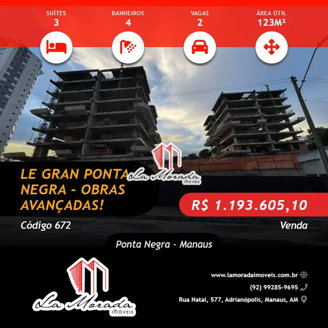 Foto 1 de Apartamento com 3 quartos à venda, 123m2 em Ponta Negra, Manaus - AM