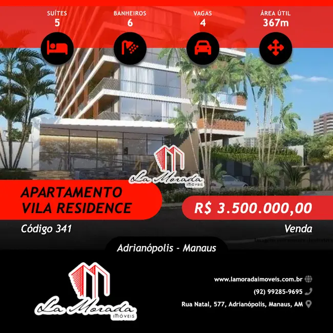 Foto 1 de Apartamento com 5 quartos à venda, 367m2 em Adrianópolis, Manaus - AM