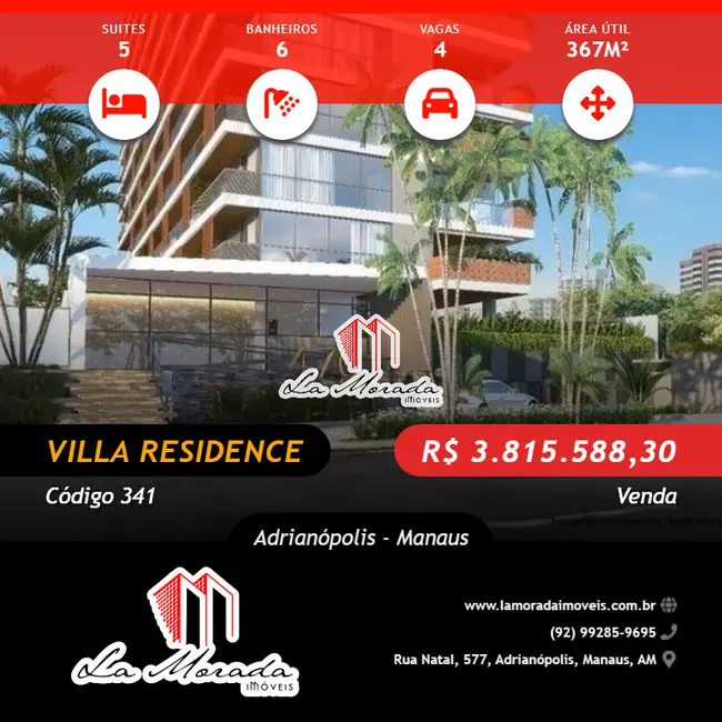 Foto 1 de Apartamento com 5 quartos à venda, 367m2 em Adrianópolis, Manaus - AM