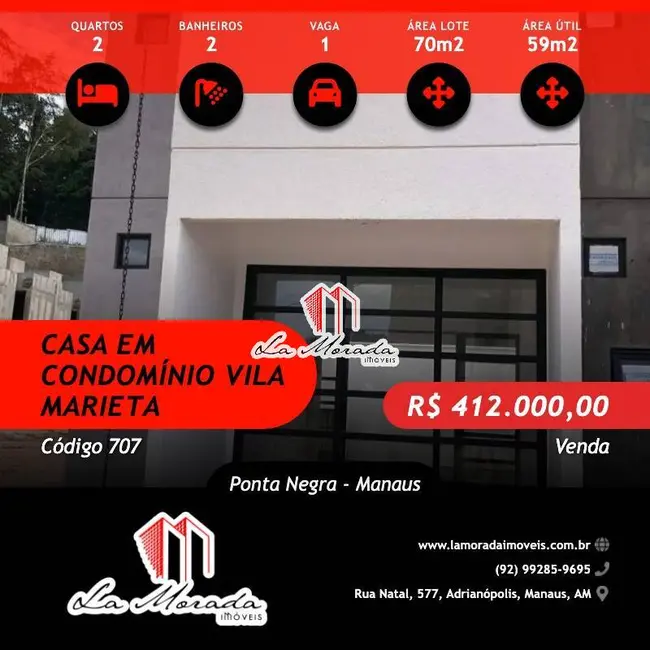 Foto 1 de Casa de Condomínio com 2 quartos à venda, 59m2 em Ponta Negra, Manaus - AM