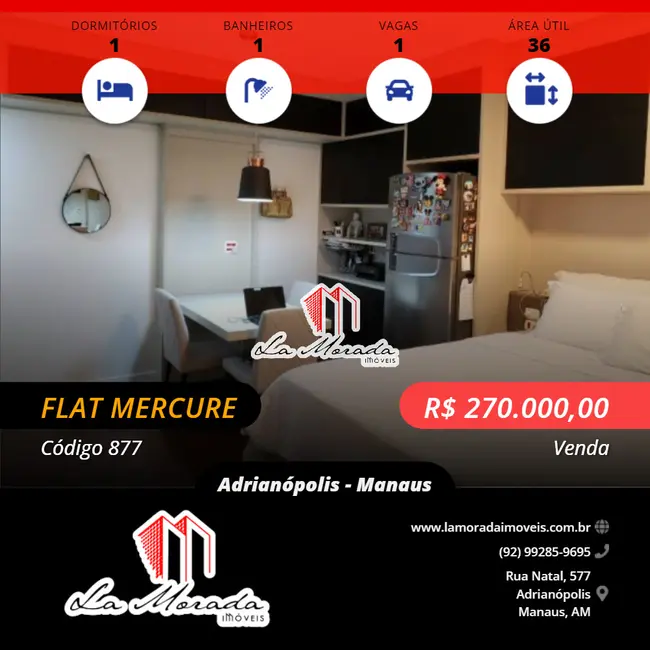 Foto 1 de Loft / Flat com 1 quarto à venda, 36m2 em Adrianópolis, Manaus - AM