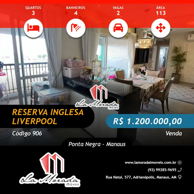 Foto 1 de Apartamento com 3 quartos à venda, 113m2 em Ponta Negra, Manaus - AM