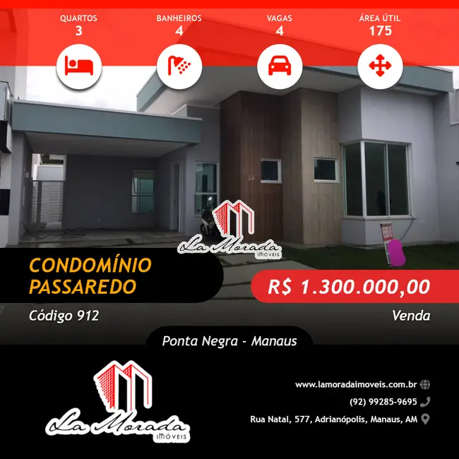 Foto 1 de Casa de Condomínio com 3 quartos à venda, 175m2 em Ponta Negra, Manaus - AM