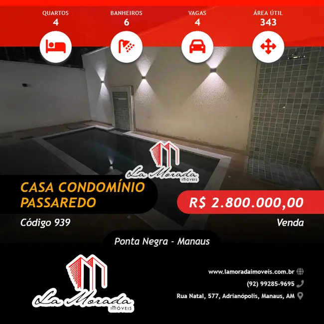 Foto 1 de Casa com 4 quartos à venda, 343m2 em Ponta Negra, Manaus - AM