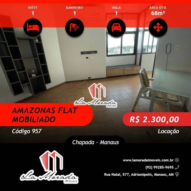 Foto 1 de Loft / Flat com 1 quarto para alugar, 68m2 em Chapada, Manaus - AM