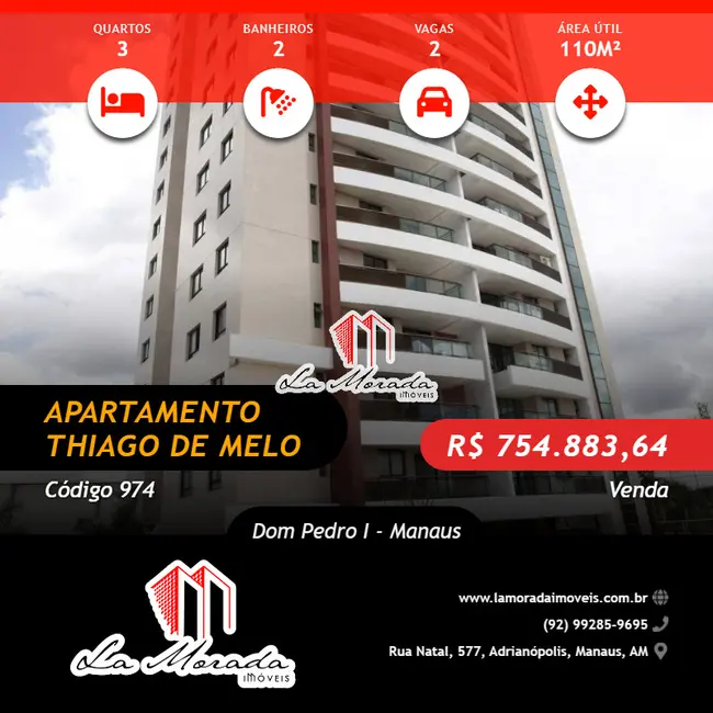Foto 1 de Apartamento com 3 quartos à venda, 110m2 em Dom Pedro I, Manaus - AM