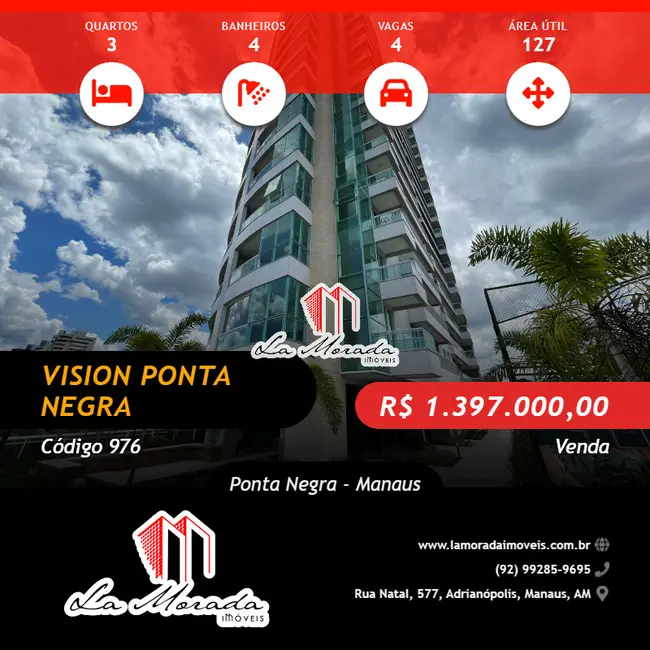 Foto 1 de Apartamento com 3 quartos à venda, 127m2 em Ponta Negra, Manaus - AM