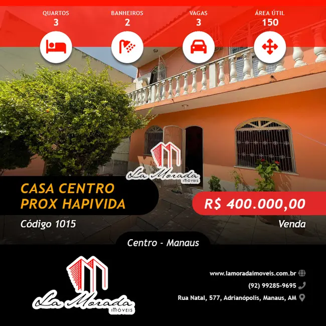Foto 1 de Casa com 3 quartos à venda, 150m2 em Centro, Manaus - AM