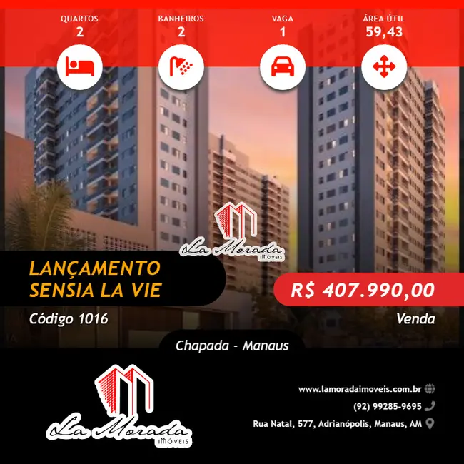 Foto 1 de Apartamento com 2 quartos à venda, 59m2 em Chapada, Manaus - AM