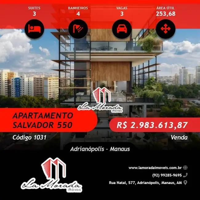 Foto 1 de Apartamento com 3 quartos à venda, 254m2 em Adrianópolis, Manaus - AM