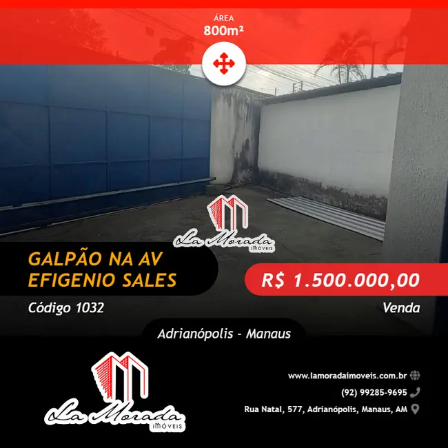 Foto 1 de Armazém / Galpão à venda, 800m2 em Adrianópolis, Manaus - AM