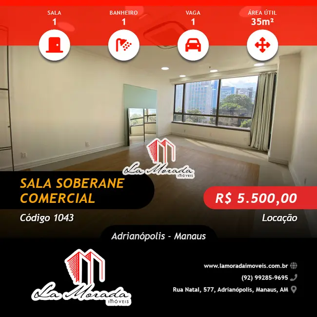 Foto 1 de Sala Comercial para alugar, 35m2 em Adrianópolis, Manaus - AM