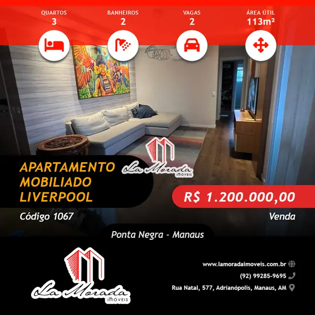 Foto 1 de Apartamento com 3 quartos à venda, 113m2 em Ponta Negra, Manaus - AM