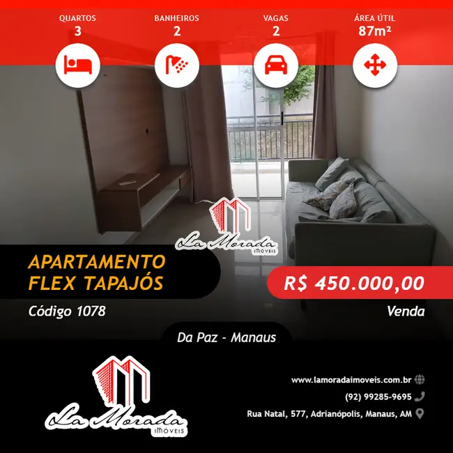 Foto 1 de Apartamento com 3 quartos à venda, 87m2 em Da Paz, Manaus - AM