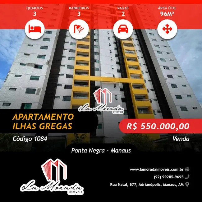 Foto 1 de Apartamento com 3 quartos à venda, 96m2 em Ponta Negra, Manaus - AM