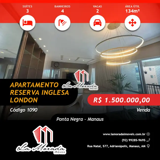 Foto 1 de Apartamento com 3 quartos à venda, 134m2 em Ponta Negra, Manaus - AM