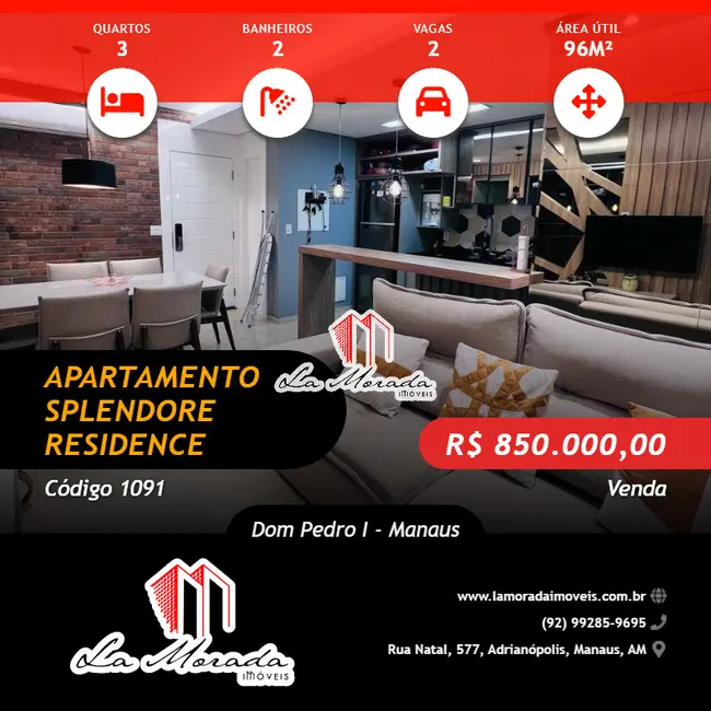 Foto 1 de Apartamento com 3 quartos à venda, 96m2 em Dom Pedro I, Manaus - AM