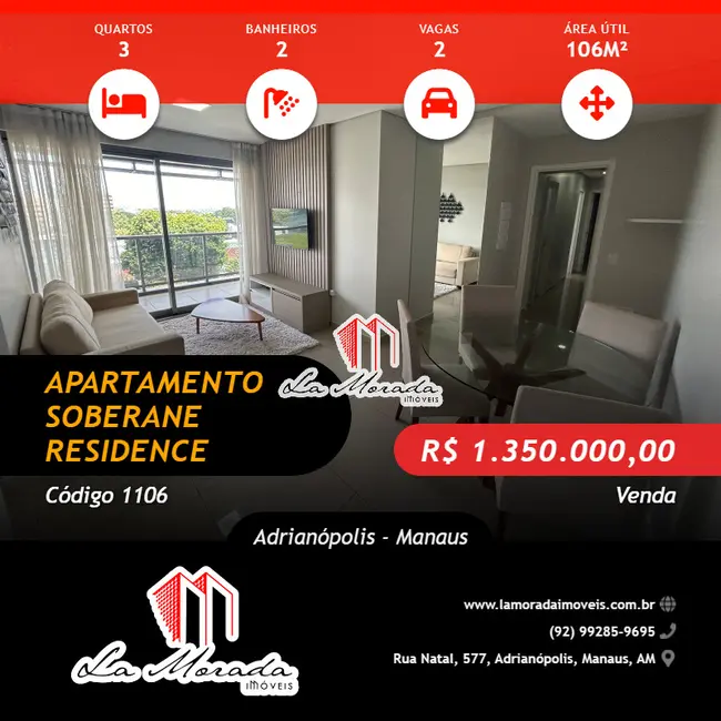 Foto 1 de Apartamento com 3 quartos à venda, 106m2 em Adrianópolis, Manaus - AM