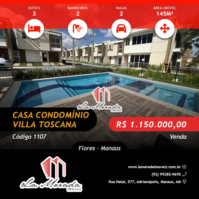 Foto 1 de Casa de Condomínio com 3 quartos à venda, 145m2 em Flores, Manaus - AM