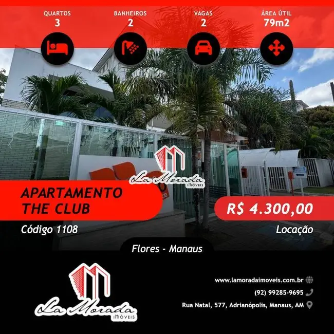 Apartamento com 3 quartos para alugar, 75m2 em Flores, Manaus - AM - imagem 1 Foto 1 de Apartamento com 3 quartos para alugar, 75m2 em Flores, Manaus - AM