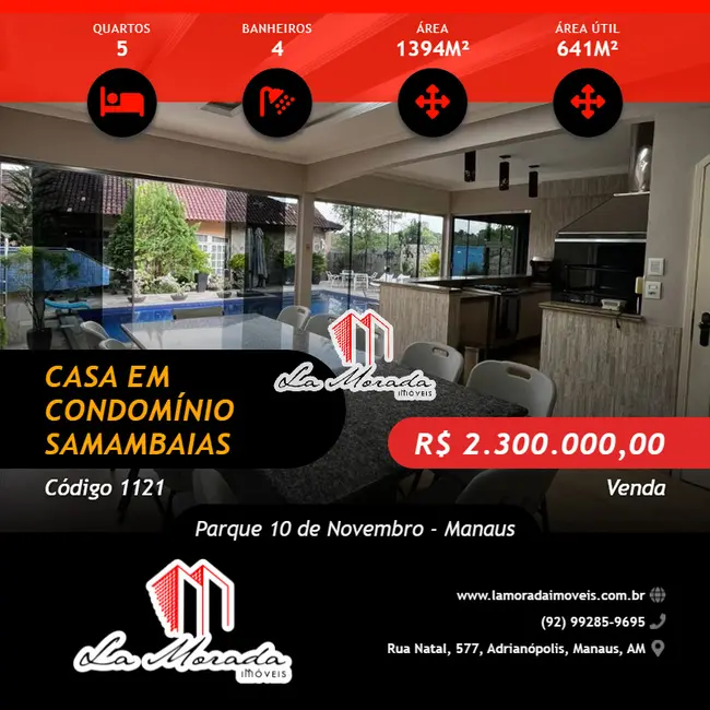 Foto 1 de Casa de Condomínio com 5 quartos à venda, 641m2 em Parque 10 de Novembro, Manaus - AM