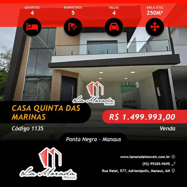 Foto 1 de Casa com 4 quartos à venda, 250m2 em Ponta Negra, Manaus - AM