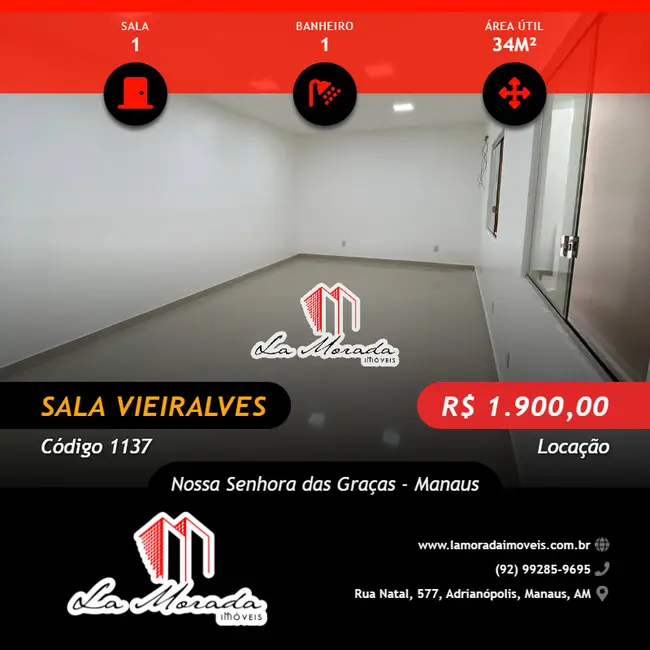 Foto 1 de Sala Comercial para alugar, 34m2 em Nossa Senhora das Graças, Manaus - AM