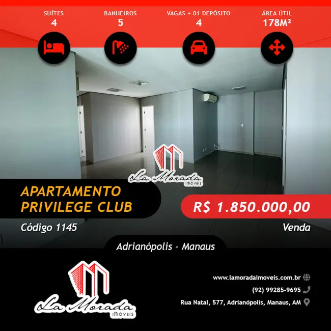 Foto 1 de Apartamento com 4 quartos à venda, 178m2 em Adrianópolis, Manaus - AM