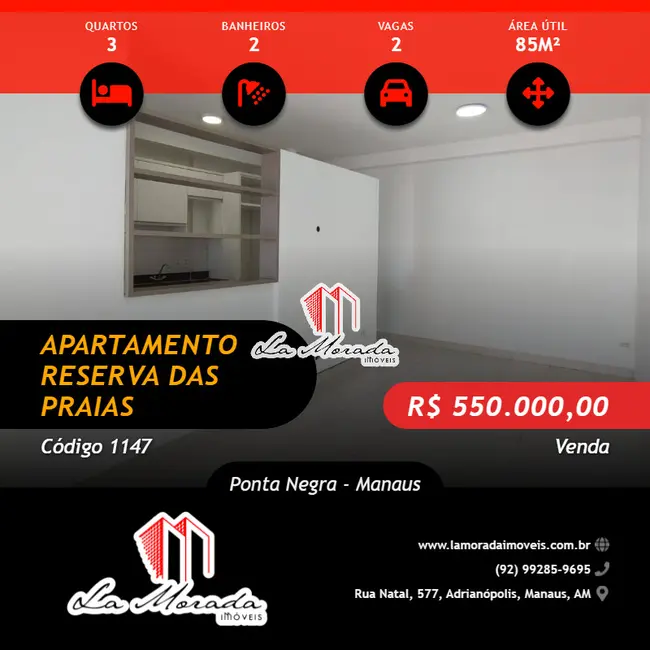 Foto 1 de Apartamento com 3 quartos à venda, 85m2 em Ponta Negra, Manaus - AM