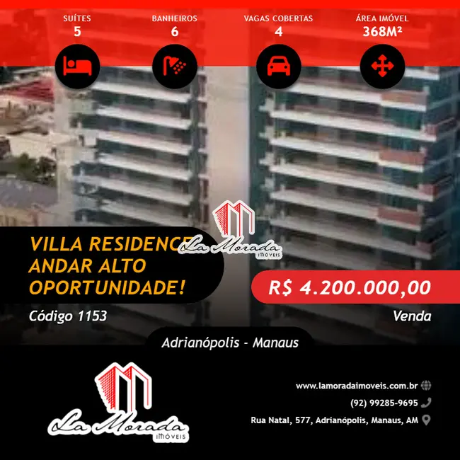 Foto 1 de Apartamento com 5 quartos à venda, 368m2 em Adrianópolis, Manaus - AM