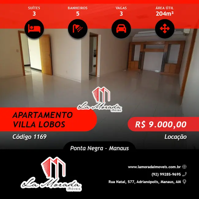 Foto 1 de Apartamento com 3 quartos para alugar, 204m2 em Ponta Negra, Manaus - AM