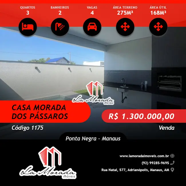 Foto 1 de Casa com 3 quartos à venda, 168m2 em Ponta Negra, Manaus - AM