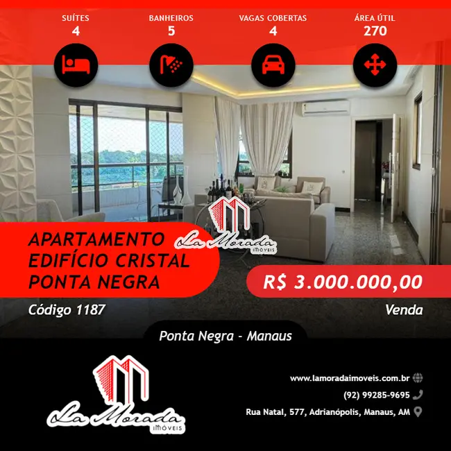 Foto 1 de Apartamento com 4 quartos à venda, 270m2 em Ponta Negra, Manaus - AM