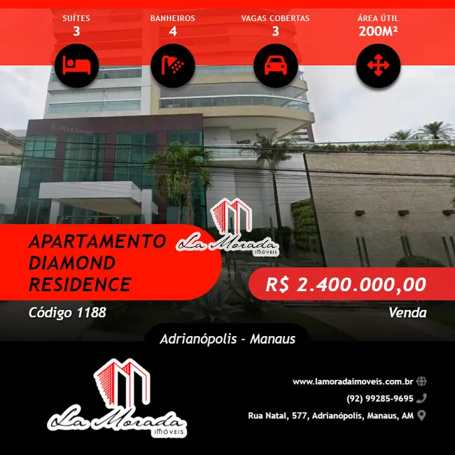 Foto 1 de Apartamento com 3 quartos à venda, 200m2 em Adrianópolis, Manaus - AM