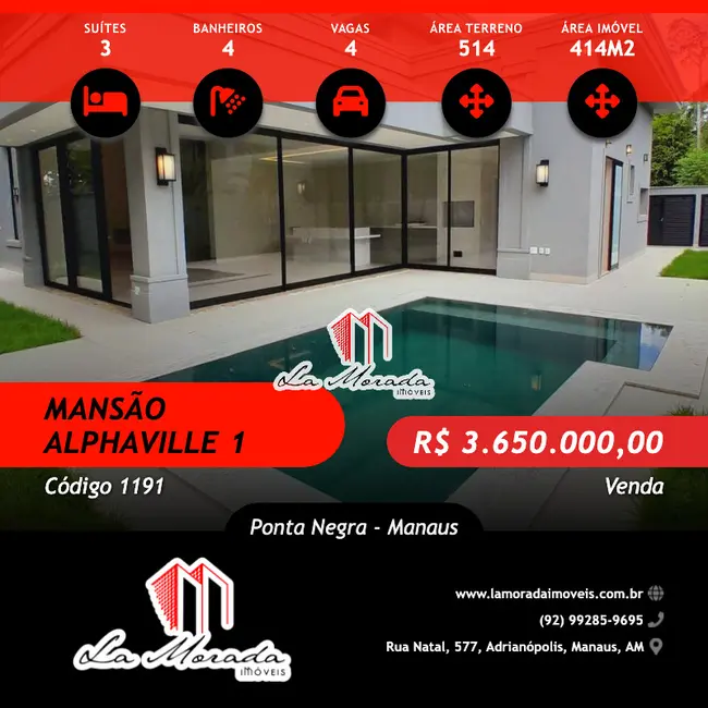 Foto 1 de Casa com 3 quartos à venda, 414m2 em Ponta Negra, Manaus - AM