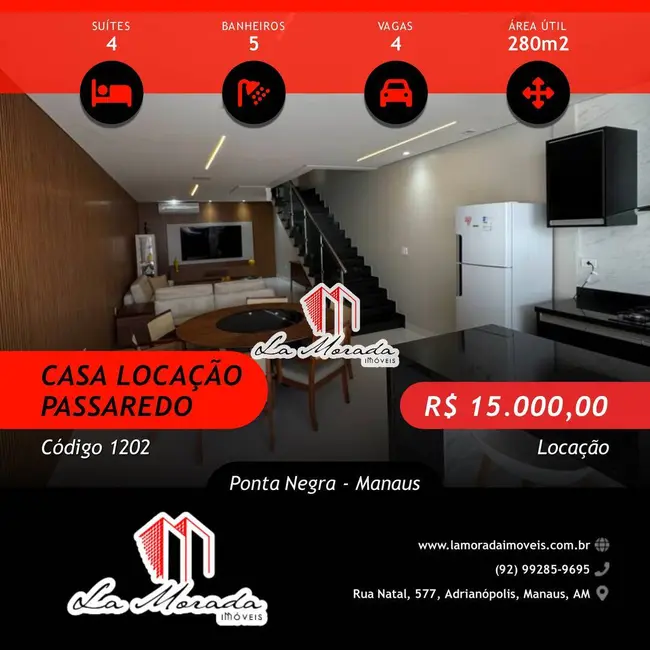 Foto 1 de Casa de Condomínio com 4 quartos para alugar, 280m2 em Ponta Negra, Manaus - AM