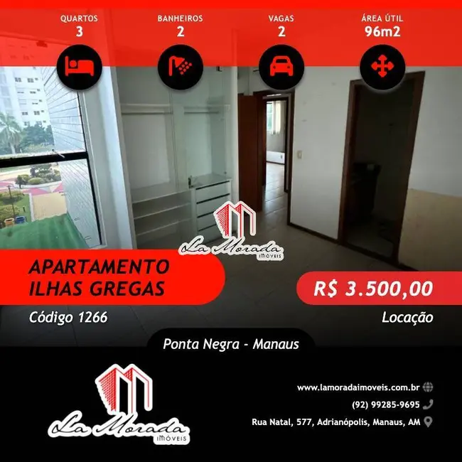 Foto 1 de Apartamento com 3 quartos para alugar, 96m2 em Ponta Negra, Manaus - AM