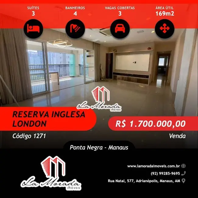 Foto 1 de Apartamento com 3 quartos à venda, 169m2 em Ponta Negra, Manaus - AM