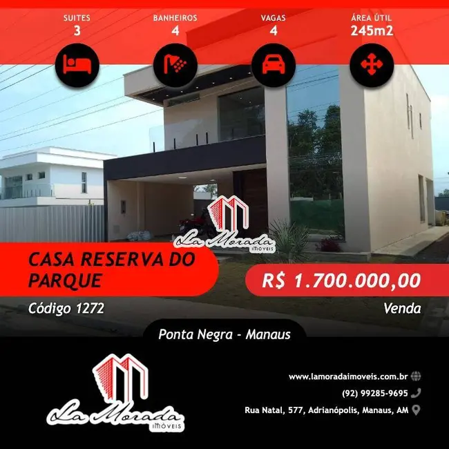 Foto 1 de Casa com 3 quartos à venda, 245m2 em Ponta Negra, Manaus - AM