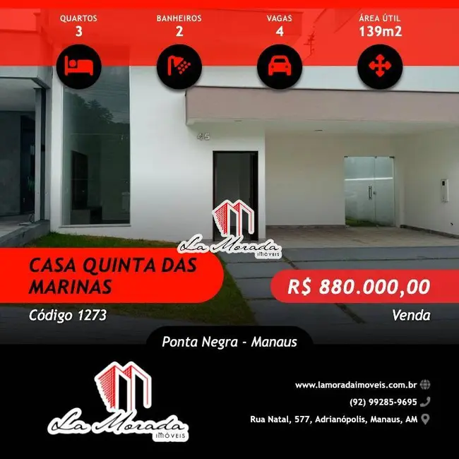 Foto 1 de Casa com 3 quartos à venda, 139m2 em Ponta Negra, Manaus - AM